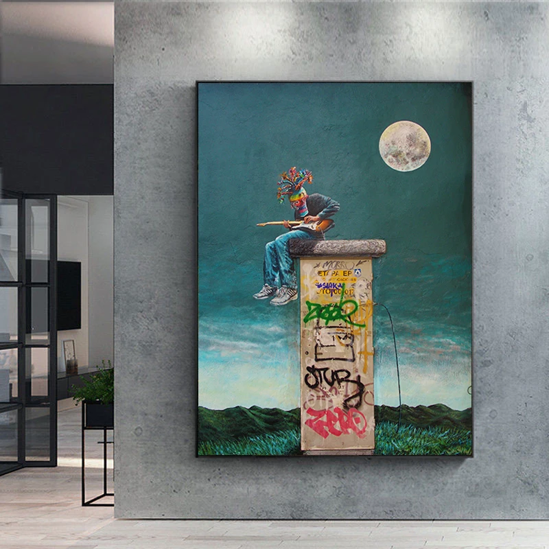 Абстрактная Картина на холсте гитариста Современное граффити искусство стен