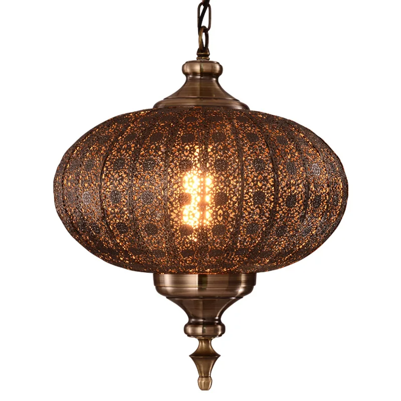 

Southeast Asia Yi Iron Pendant Lights LED Carved Hollow Retro Lamps for Dining Room Restaurant Lantern Lamp WJ122815
