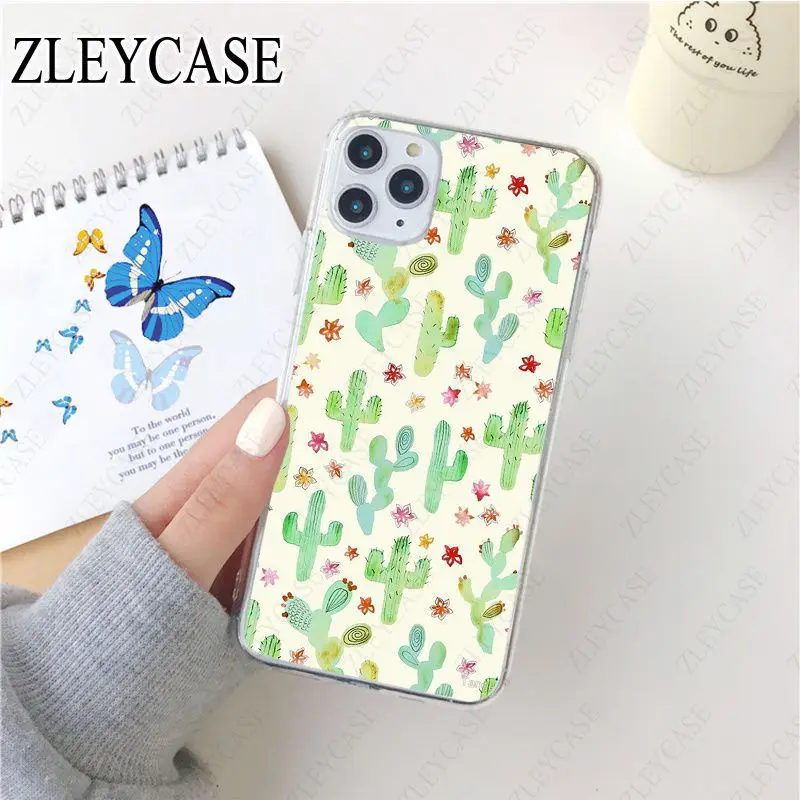 Прозрачный мягкий силиконовый чехол С КАКТУСОМ для iphone 11 11pro max 5s SE 2020 6S plus 7 8plus x xs xr