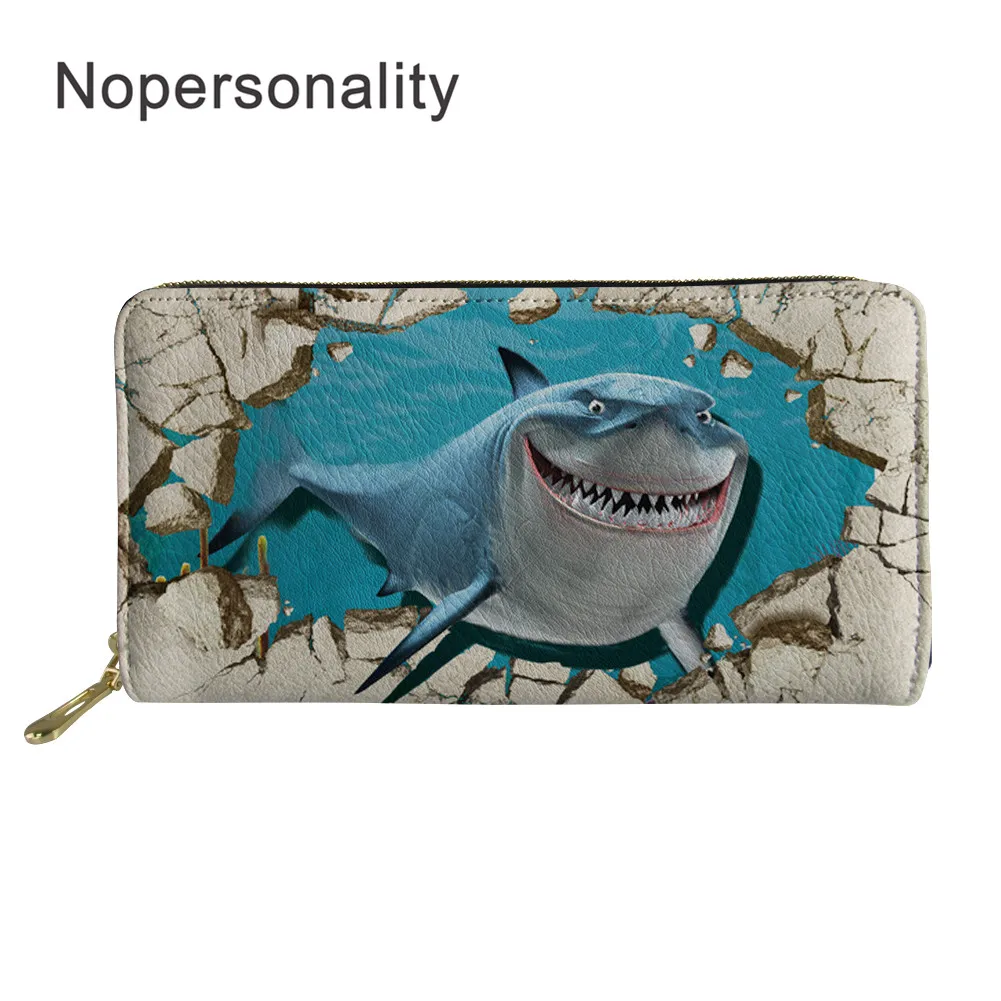 

Nopersonality Printing 3D Shark PU Leather Wallets for Women Long Female Purse Hand Bag Credit Card Holders Money Bags