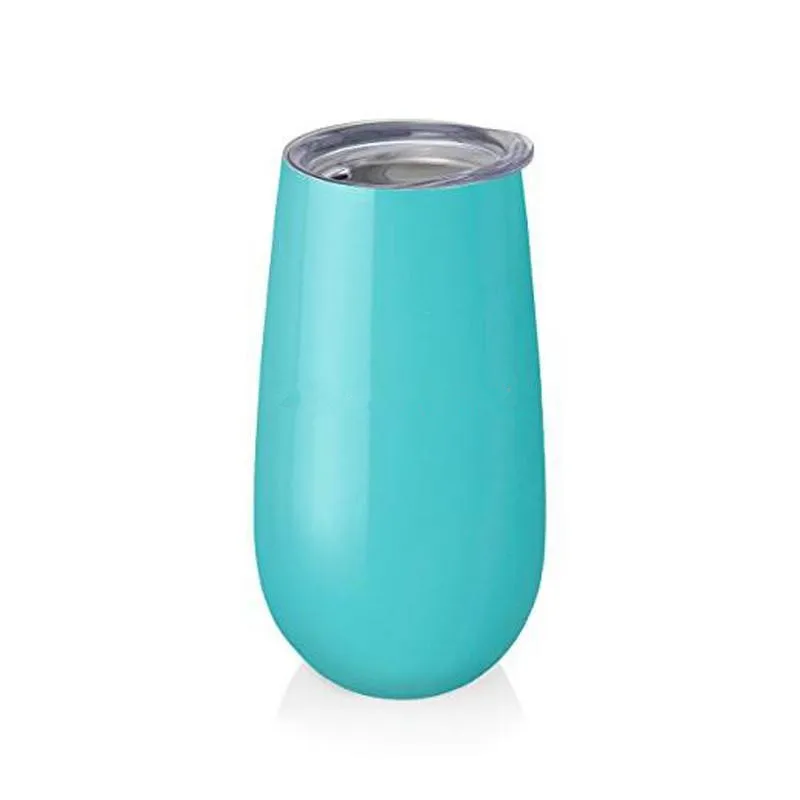 Kaufen 6 Farben 6 Unzen Ei Tassen Wein Gläser Trinkgläser Stemless Rose Gold Edelstahl Doppelwandige Vakuum Isolierte Becher Mit Klar Deckel