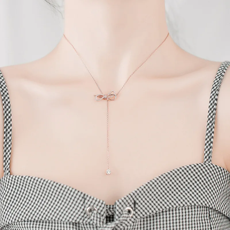 Хит продаж ожерелье с бахромой и бантом Женская Золотая короткая цепочка до