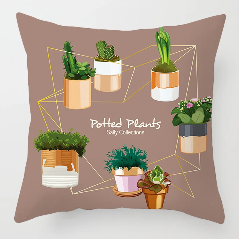 Наволочка в простом стиле с изображением тропических фруктов кактусов подушка