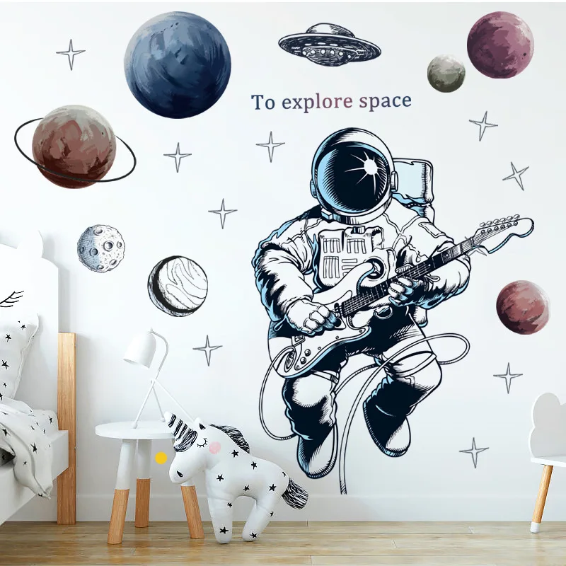 

Creative Space Astronaut Wall Sticker Space Planet Explore Kids Boys Bedroom Decoration Removable Wallpaper Poster Decals