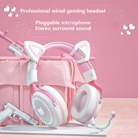 new x10 white pink cat ear head mounted wired cute girl computer game headset hd mic stereo surround sound headset