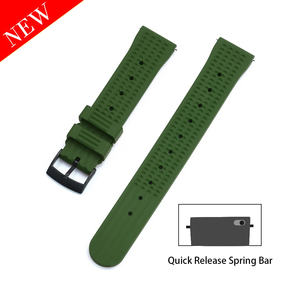 

New Design Waffle Strap 20mm 22mm Quick Release Watchbands Fluorine Rubber For Men Women's Diving Watch Accessories