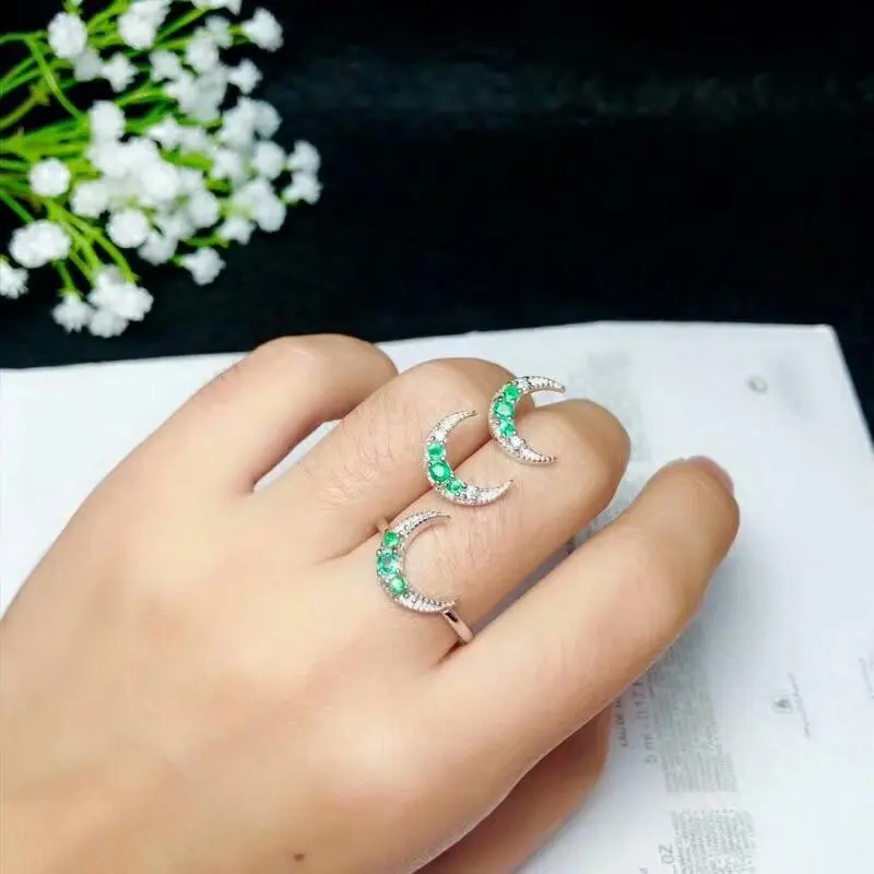 

SHILOVEM 925 STERLING SILVER NATURAL EMERALD RINGS STUD EARRINGS FINE JEWELRY WEDDING WOMEN NEW PLANT BTZ03032.52.5ML