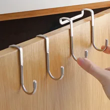 1PC S-type Door Hanger Hook Stainless Steel Free Punching Cabinet Door Without Trace Clothes Hook Door Back Wall Mounted Hooks