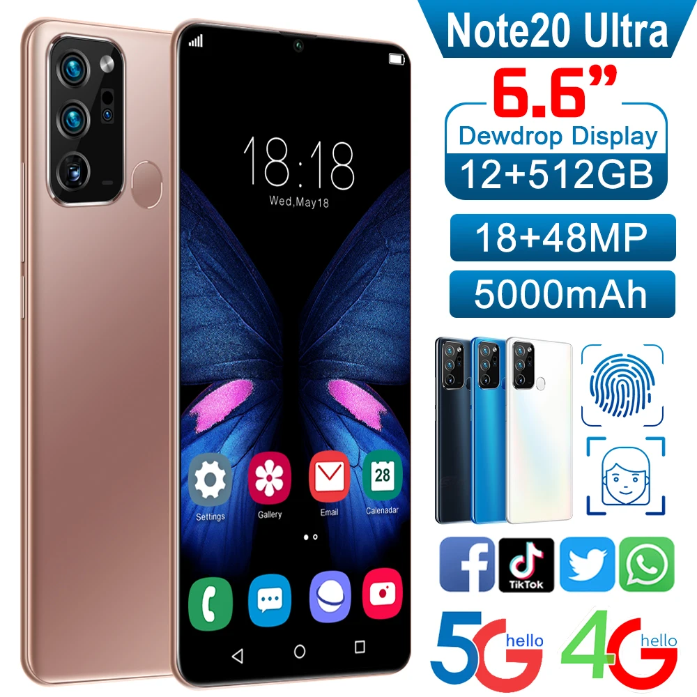 

Note20 Ultra 6.6Inch 12GB 512GB Nw Smartphones 18MP+48MP Android 10 5000mAh Ten Core Really MTK6889 5G Dual SIM Global Version
