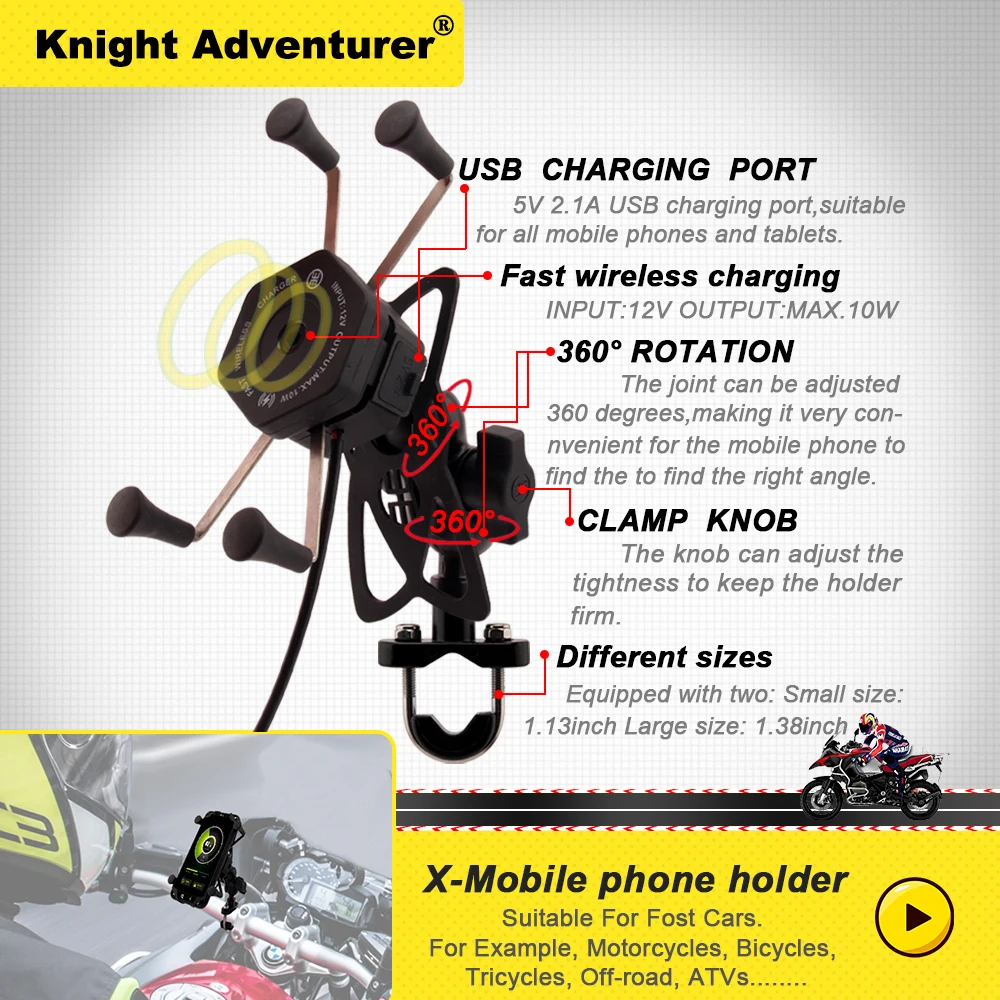 

Подставка-держатель для мотоцикла, с поддержкой GPS, водонепроницаемое Беспроводное зарядное устройство USB QC 3,0
