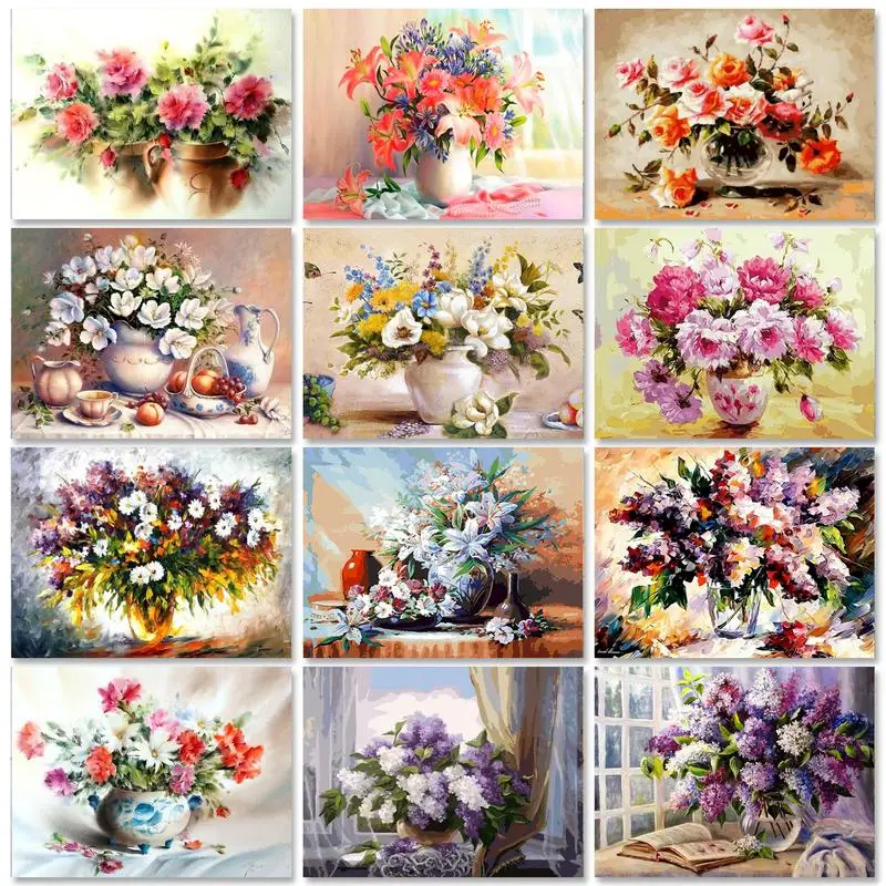 

SDOYUNO Oil Paint By Numbers Kits Flowers DIY Painting By Numbers On Canvas Frameless 60x75cm Home Decor Scenery Wall Art