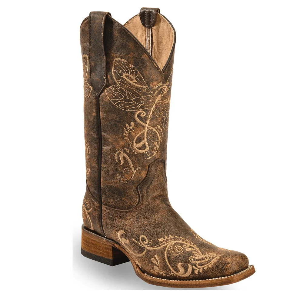 

Women Dragonfly Embroidereo CowGirl Boots Square Toe
