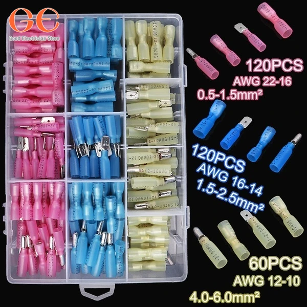 

300PCS Heat Shrink Spade Bullet Wire Connectors Kit Male Female Terminals AWG22-10/0.5-6.0mm