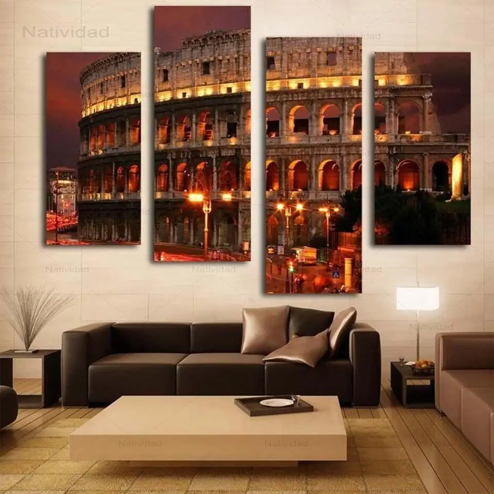 

Frameless 4 Pieces Classical Wall Art Pictures Roman Colosseum Building Modular Posters and Prints Living Room Decorative