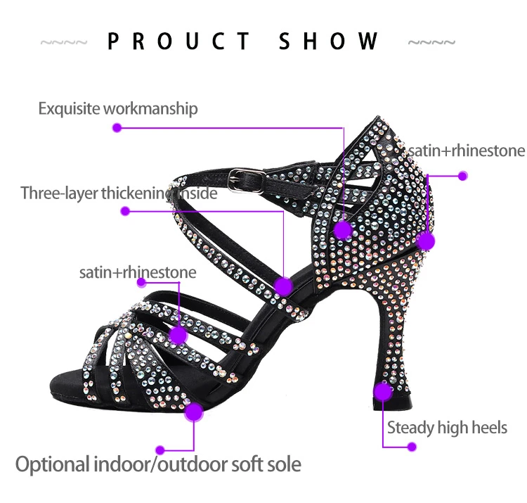 Outdoor Latin Jazz Salsa Dance Heel High Heels Shiny Urban Newmen Women Dancing Shoes Tap Heel Black