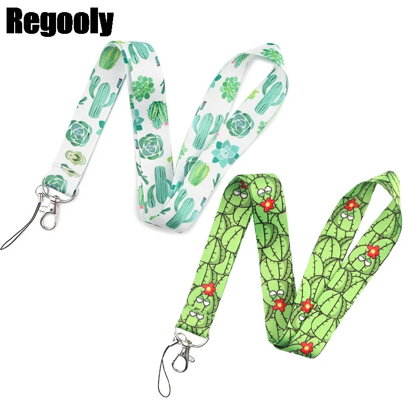 

10pcs Cactus Keychain Lanyards Id Badge Holder ID Card Pass Gym Mobile Phone Badge Holder Key Strap webbings ribbons gifts