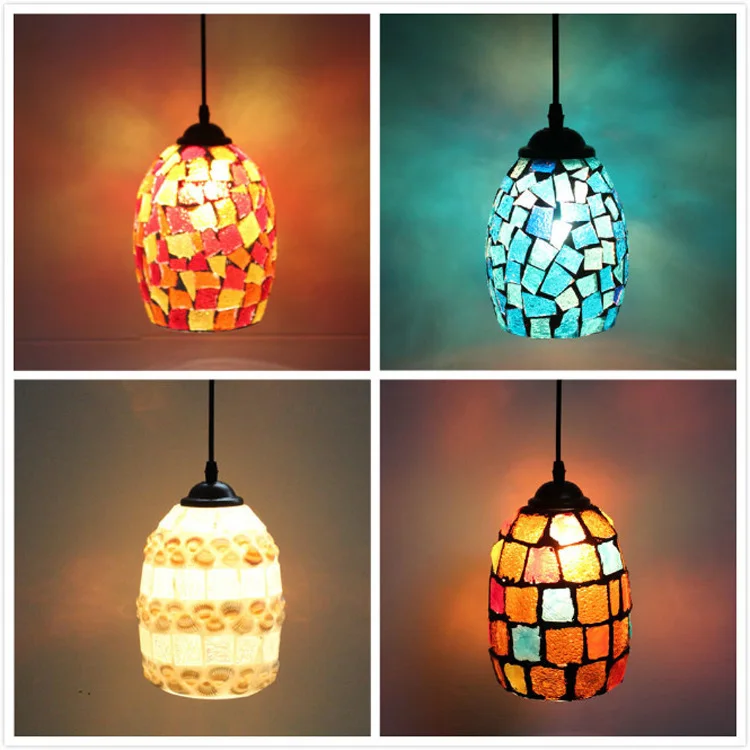 

Color Mosaic Bohemian Pendant Light Restaurant Cafe Bar Aisle Balcony Retro Hang Light Mediterranean Creative Pendant Lamp