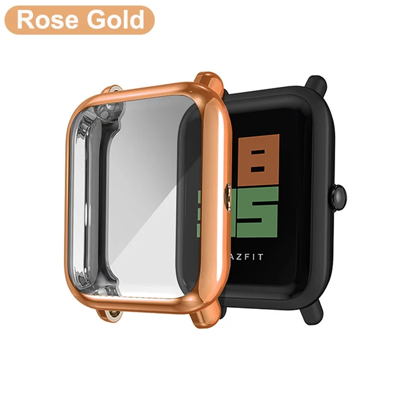 rose gold Для Huami Amazfit Защитная пленка для экрана тонкая красочная рамка чехол из ТПУ Защитная оболочка Bip Younth часы с защитой экрана - Цвет: rose gold