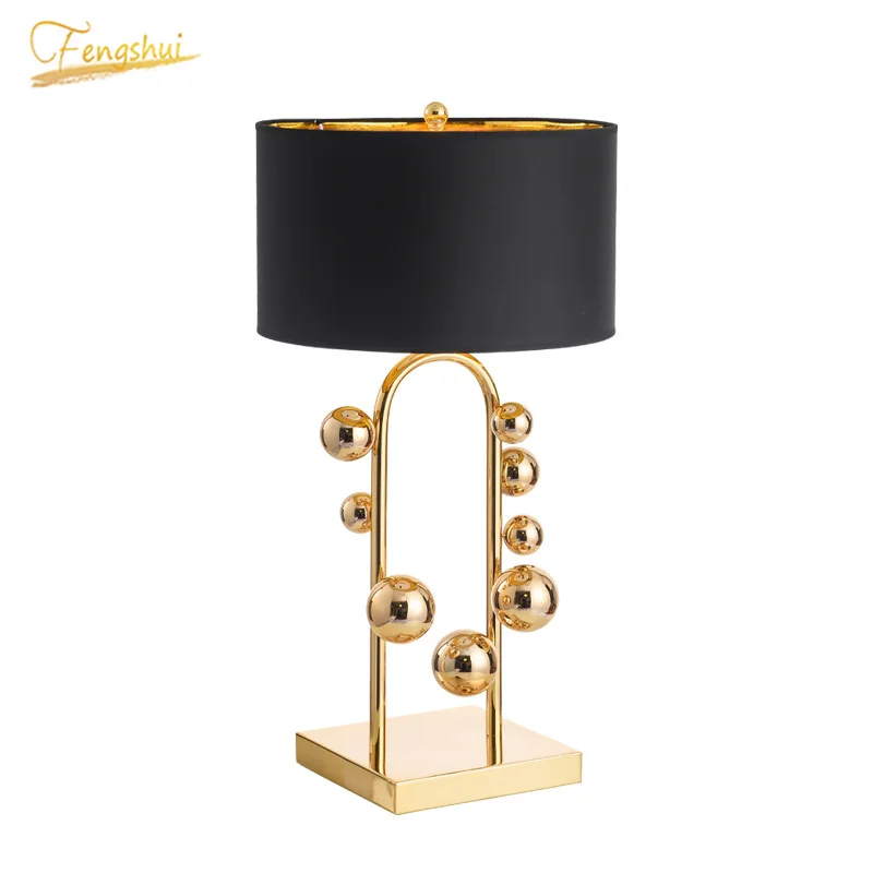 

Modern LED Copper Table Lamp Lighting Fabric Lampshade Nordic Golden Gloss Table Lamp Lights Living Room Bedroom Bedside Fixture