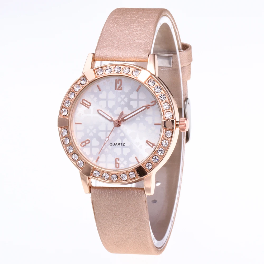 

Pop Vogue Women Watches Hot Brand Women Gold Diamond Flowers Casual Quartz Watch Women Leather Strap Watches Relogio Feminino