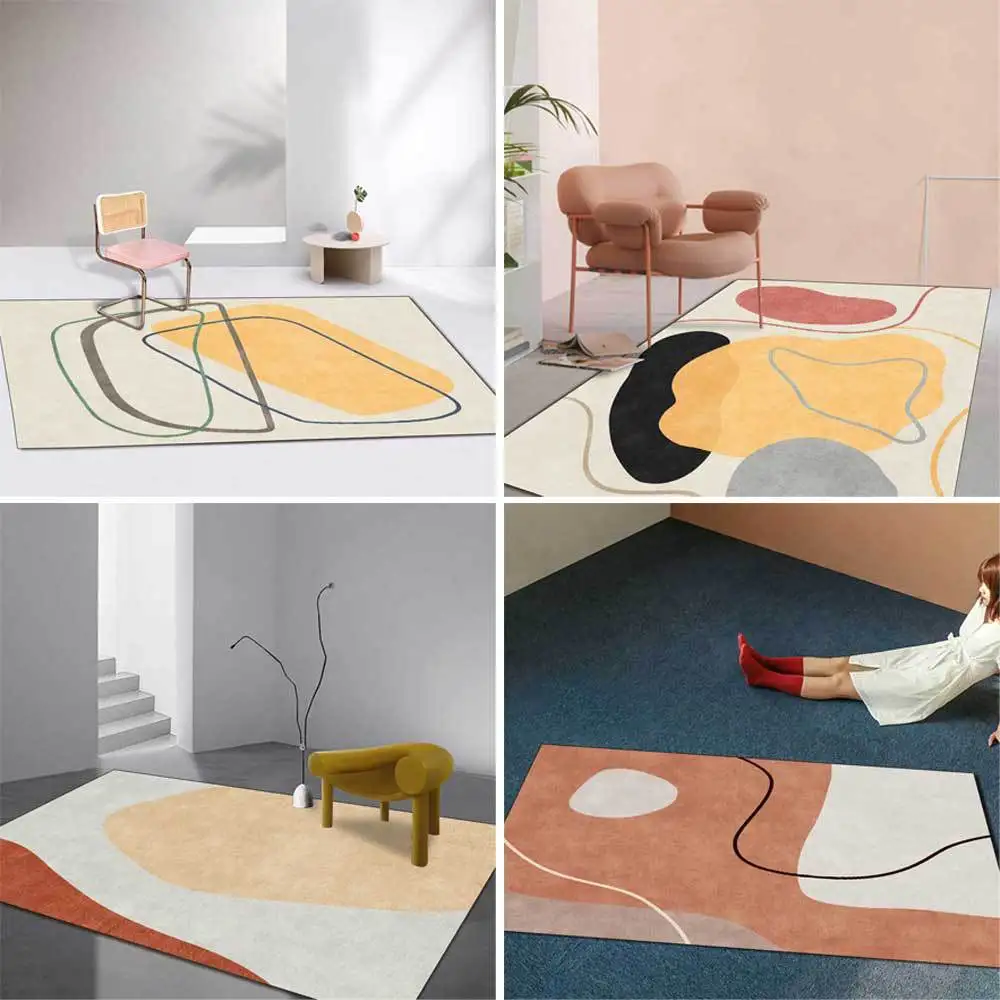 

Nordic Abstract Line Area Carpet Morandi Geometric Color Block Orange Fashion Simple Rug Living Room Bedroom Bedside Floor Mat