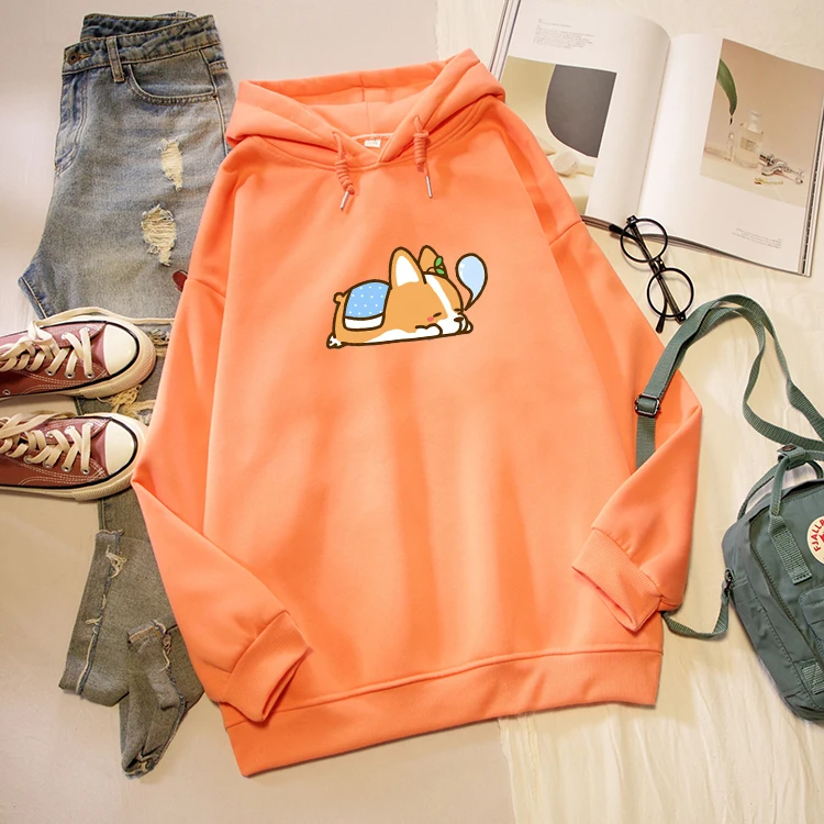 

Autumn Winter Kawaii Corgi Sleeping Funny Graphic Hoodies Women Long Sleeve Fashion Harajuku Sweatshirt Oversized Pullovers 4XL