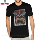 Полосатая рубашка с дьявольским Таро, карточкой, языческая ведьма, Готическая хлопковая футболка с коротким рукавом, хлопковые мужские черные рубашки 5XL