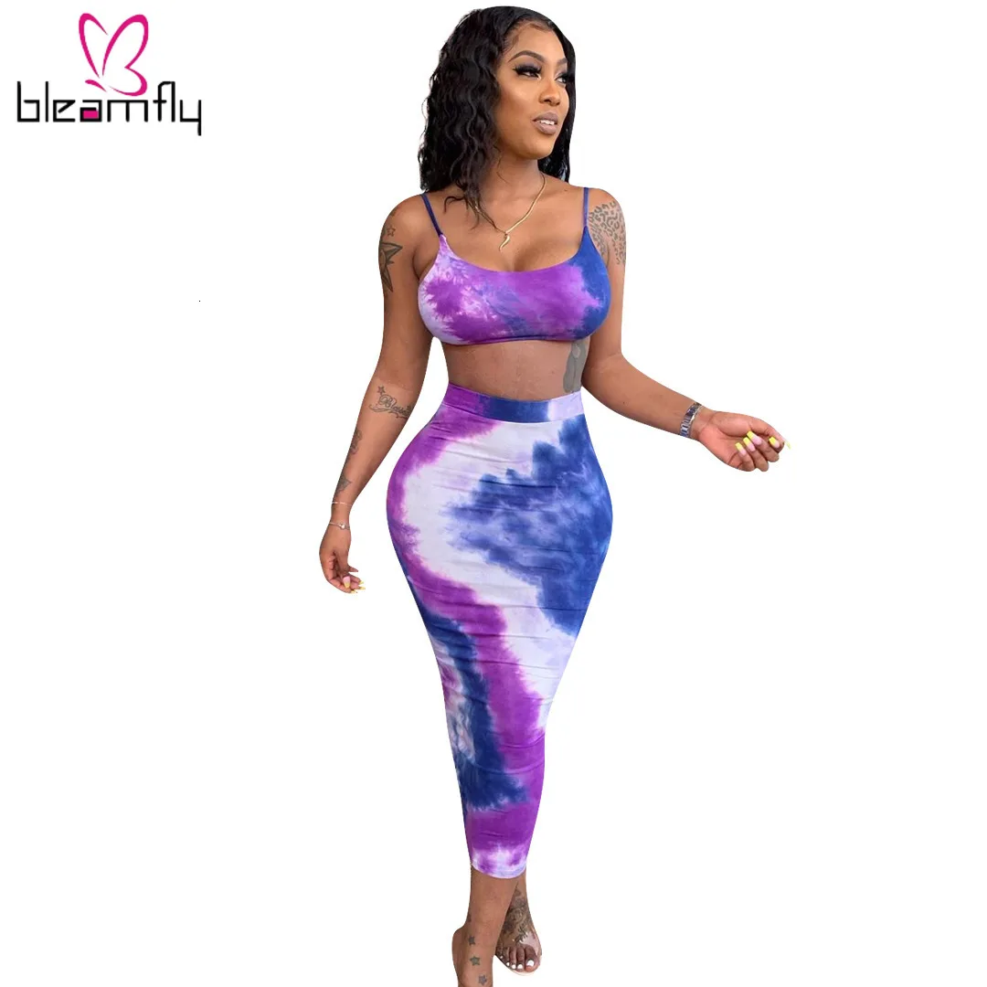 2019 женские летние топы с бретельками и юбкой макси принтом Галактики комплекты