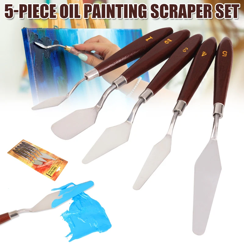 

5Pcs / Set Stainless Steel Spatula Kit Palette Gouache Supplies for Oil Painting Knives Fine Professional Arts Painting Tool Kit