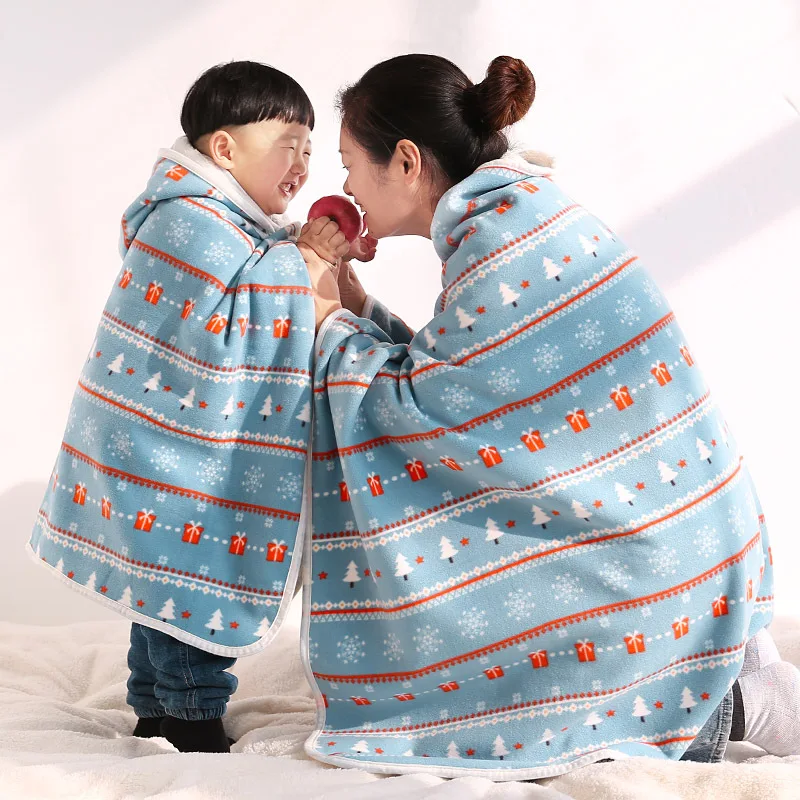 

Parent-child Thicken Shawl Blanket children Blanket Cloak Office Blanket Moisture Heat Heating Double-sided Warmth gift