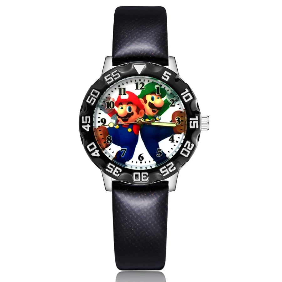 Модные милые детские часы в стиле Марио кварцевые кожаные Наручные для