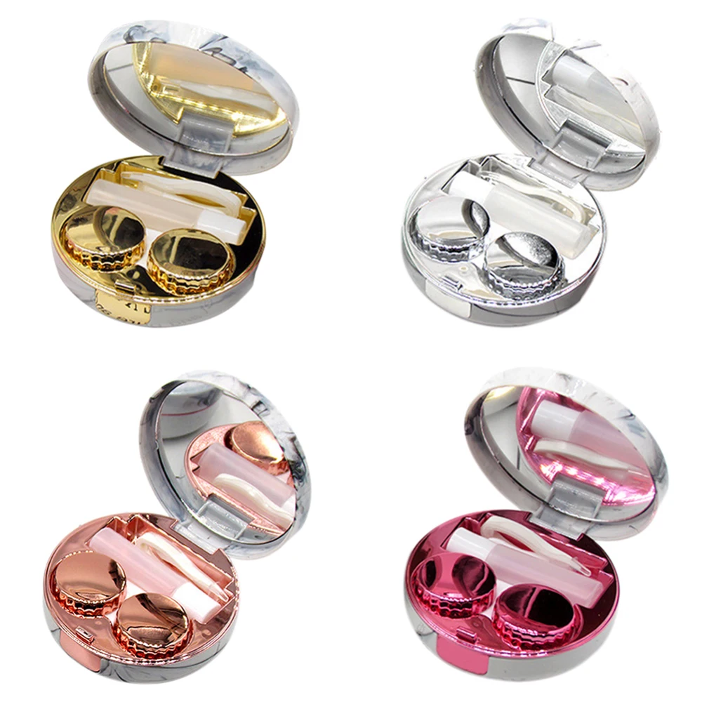 1Pcs Unisex Marble Stripe Lens Container Round Mirror Cover Mini Plastic Colorful Reflective Travel Holder Storage | Красота и