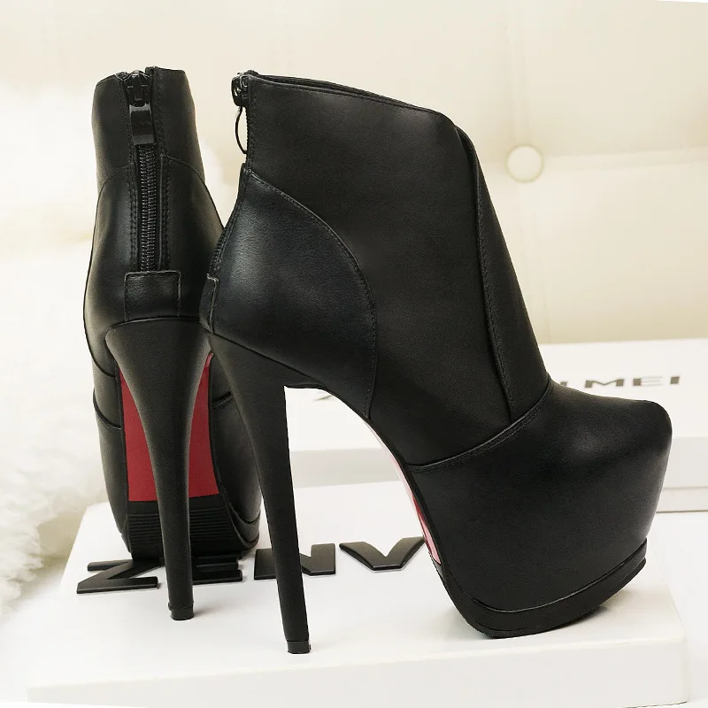 

Fashion Patent leather PU Pointed Toe High Heel Boots Shoes Woman Zipper Ankle Boots Women Shoes Thin Heel Women Boots 35-39
