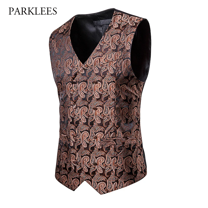 Роскошный мужской костюм Пейсли жилет новинка двубортный с блестками жилеты для