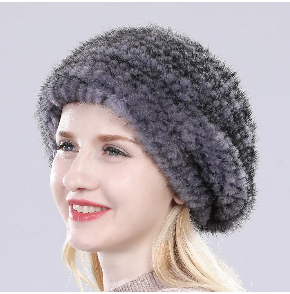 Hot Sale Russia Women Winter Real Mink Fur Berets Hat Hand Knitted Real Natural Mink Fur Cap Lady Luxury Real Mink Fur Hats