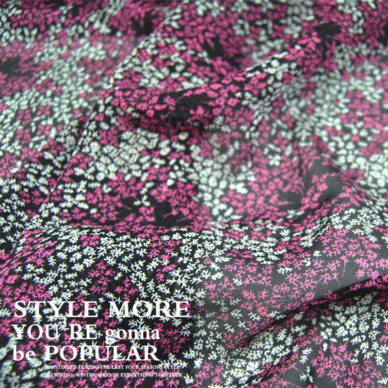 Silk Chiffon Fabric Dress 10 momme Floral Black 100% Real  Spring Summer Thin Dress Half-length Scarf Cloth  DIY Sewing Tissue