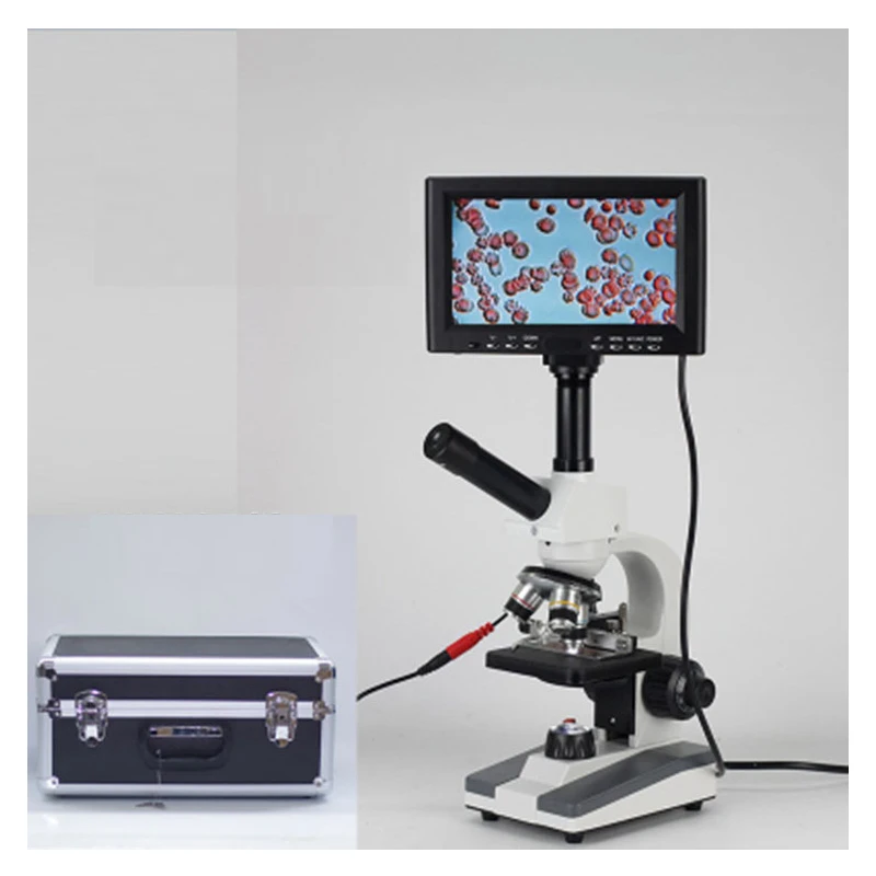 

7 Inch LCD Display + Aluminum Case + 5MP Pixel XSP-116D 400X Blood Microscope Digital Microscope