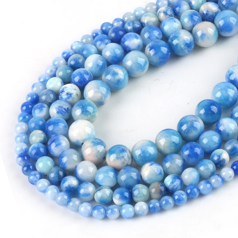 Бусины из нефрита бусины натурального голубого камня 4 6 8 10 12 мм для браслета
