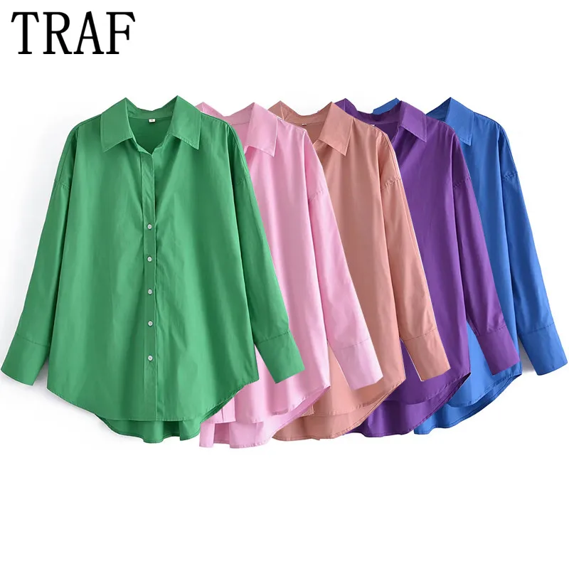 Рубашка женская оверсайз с длинным рукавом зеленая белая розовая на пуговицах |