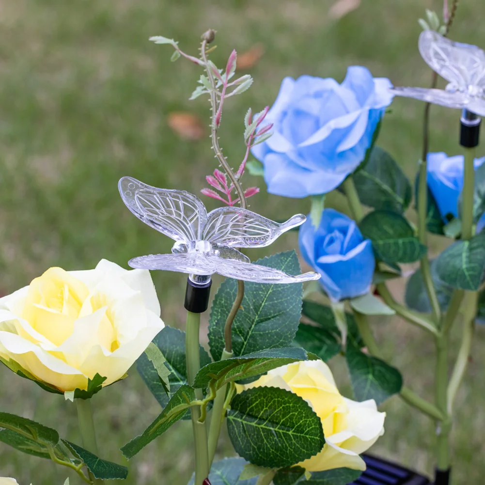 

2pcs LED Solar Light Luminous Butterfly Rose Waterproof Outdoor Garden Lawn Stakes Lamps Yard Art for Home Courtyard Decoration