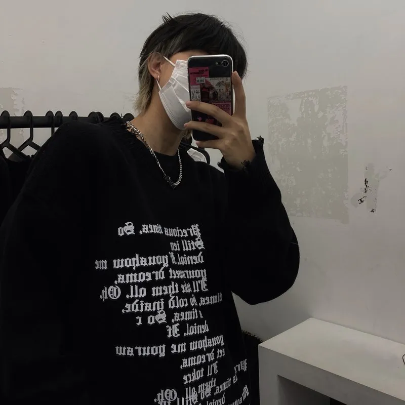 Woherb новый модный рваный свитер с надписью для женщин и мужчин топы пар джемпер Goth