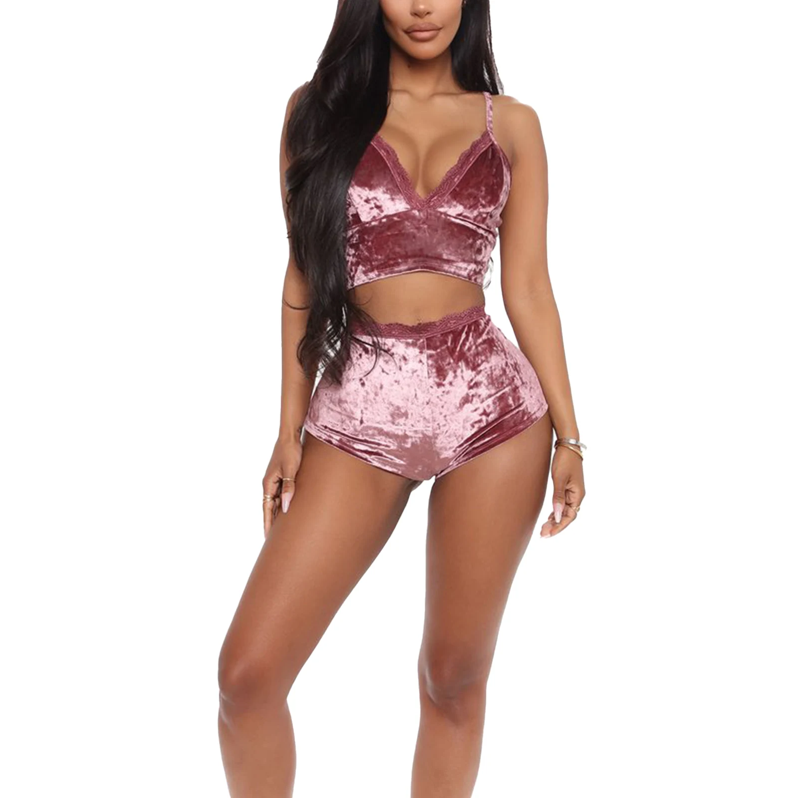 Комплект женского нижнего белья из 2 предметов бархатный однотонный укороченный