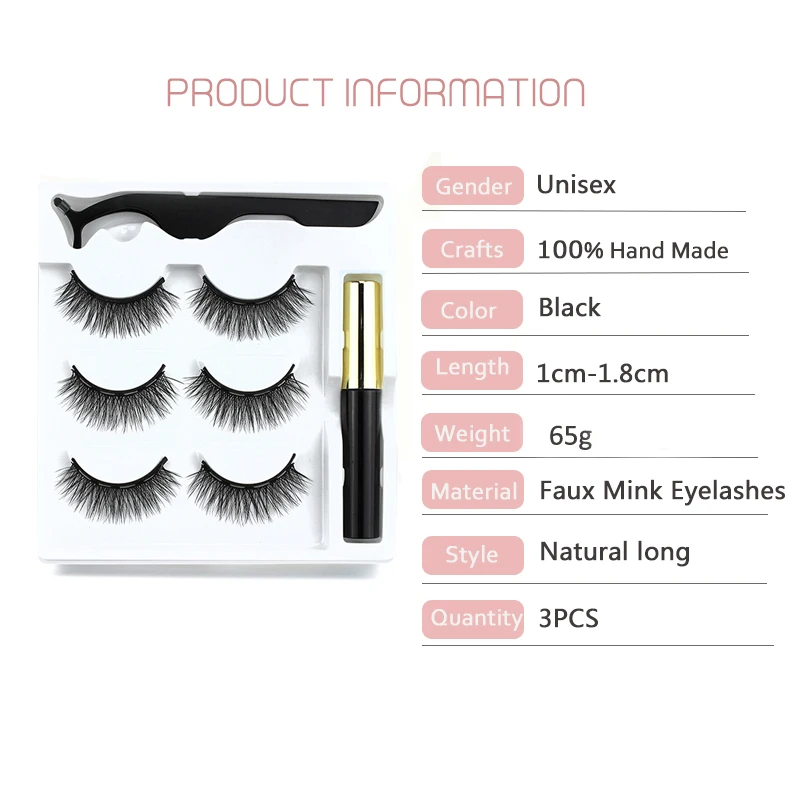 

3 Pairs of 3D Magnetic False Eyelashes by handmade & Magnetic Eyeliner Waterproof &Tweezer Professional makeup tools set/kits