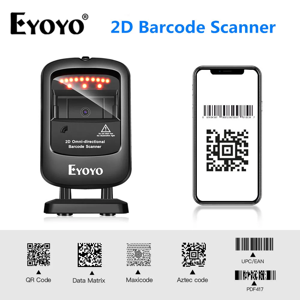 

Eyoyo 1D 2D Настольный сканер штрих-кода Всенаправленный беспроводной USB проводной считыватель штрих-кодов сканирующий сканер кода