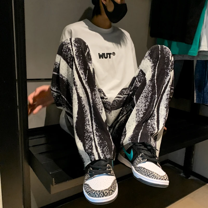 

Korean Hip Hop Men's Casual Oversize Pants Woman Loose Stripe Kpop Pants 2021 Fashion Male Chic Streetwear Clothing