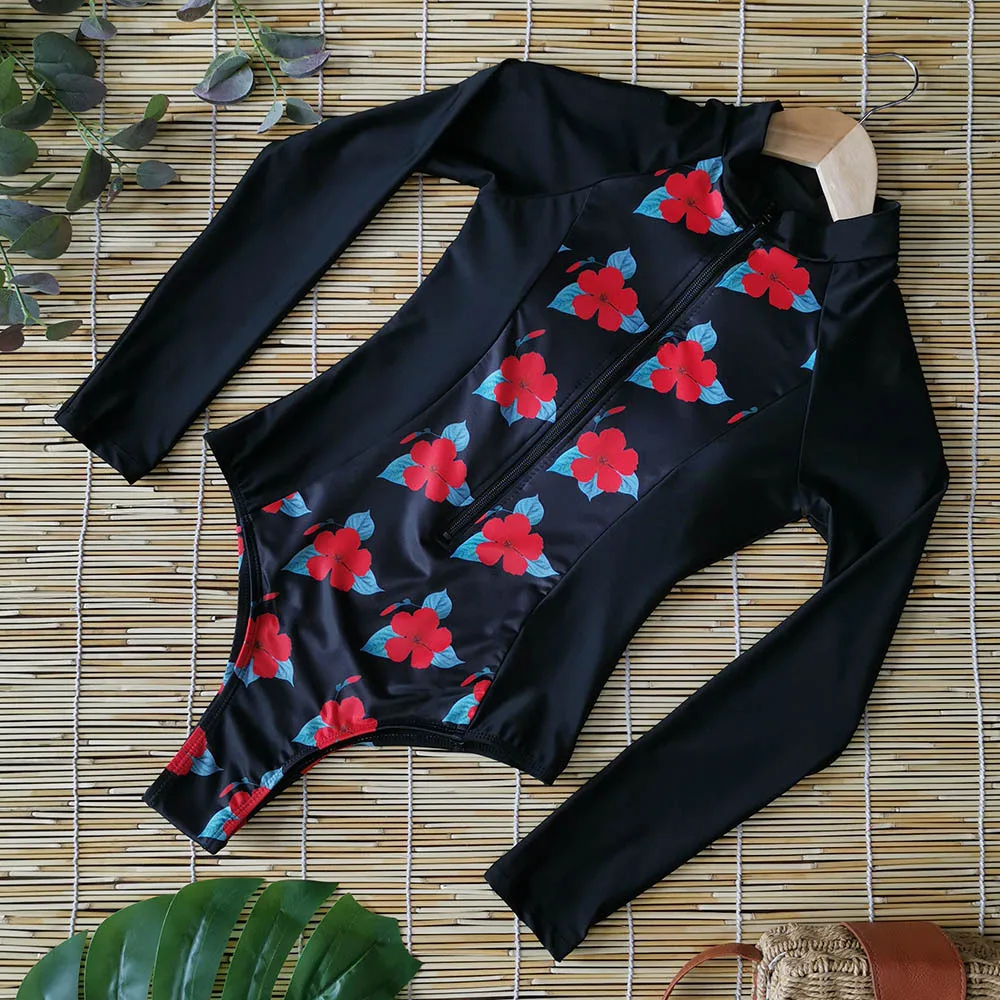 

2020 one-piece swimsuit women's sexy sports long sleeve printed bathing suit women swimming