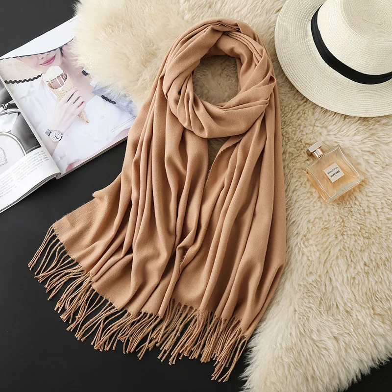 

Tassel Scarf Lady Cotton Twill Shawl Autumn Winter Gradient Warm Scarves Female white