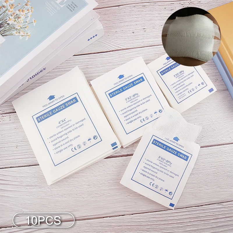 

Высококачественная индивидуально завернутая марля, 10 шт., 5*5, 7,5*7,5, 10*10 см, 8 слоев, первая помощь