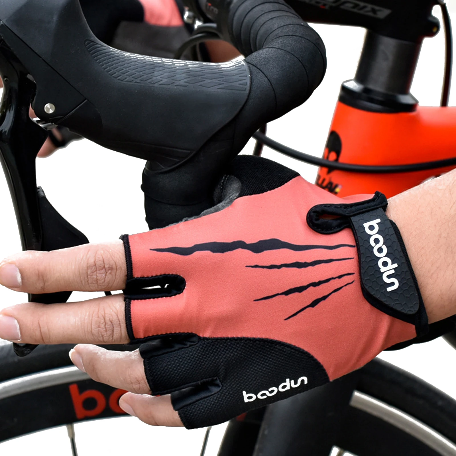 

Men and Women Cycling Gloves Breathable and Anti-slip Half Finger Biking Gloves, Grey/ Coral Pink