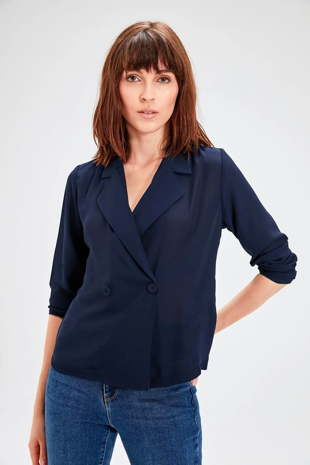Trendyol темно синий на шнуровке detayli Bluz TWOAW20BZ0358| |